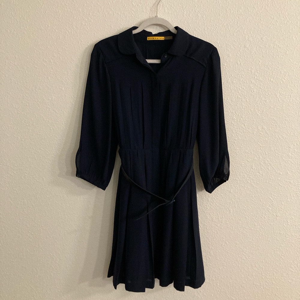 Alice + Olivia Navy Pleated Sailor Dress